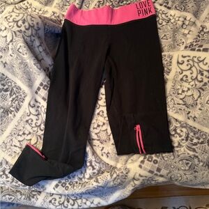 PINK Victoria's Secret Black Leggings with Pink Waistband